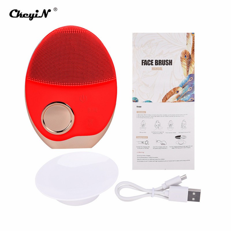 Máy rửa mặt CkeyiN chất liệu silicon sử dụng sóng siêu âm có đèn LED cao cấp