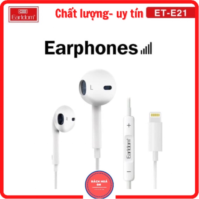 Tai Nghe IP Earldom E21 Với Chân Cắm Lightning Dành Cho Iphone Ipad Thiết Kế Trẻ Trung Âm Thanh Rất Tốt