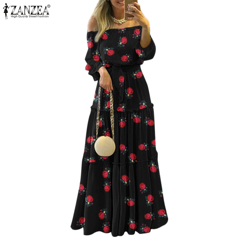 Đầm nữ ZANZEA trễ vai họa tiết hoa hồng thời trang quyến rũ