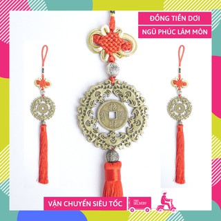 Dây treo đồng xu Ngũ Phúc Lâm Môn treo cửa nhà, treo xe tài lộc, may mắn, bình an