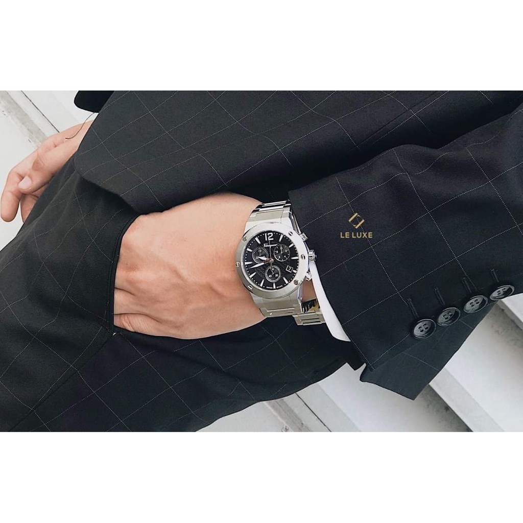 Đồng Hồ Nam FER.RAGAMO f80 cực kỳ menly cho các soái ca, về thêm dây thép bạc mặt đen sport dáng thể thao siêu hot hit