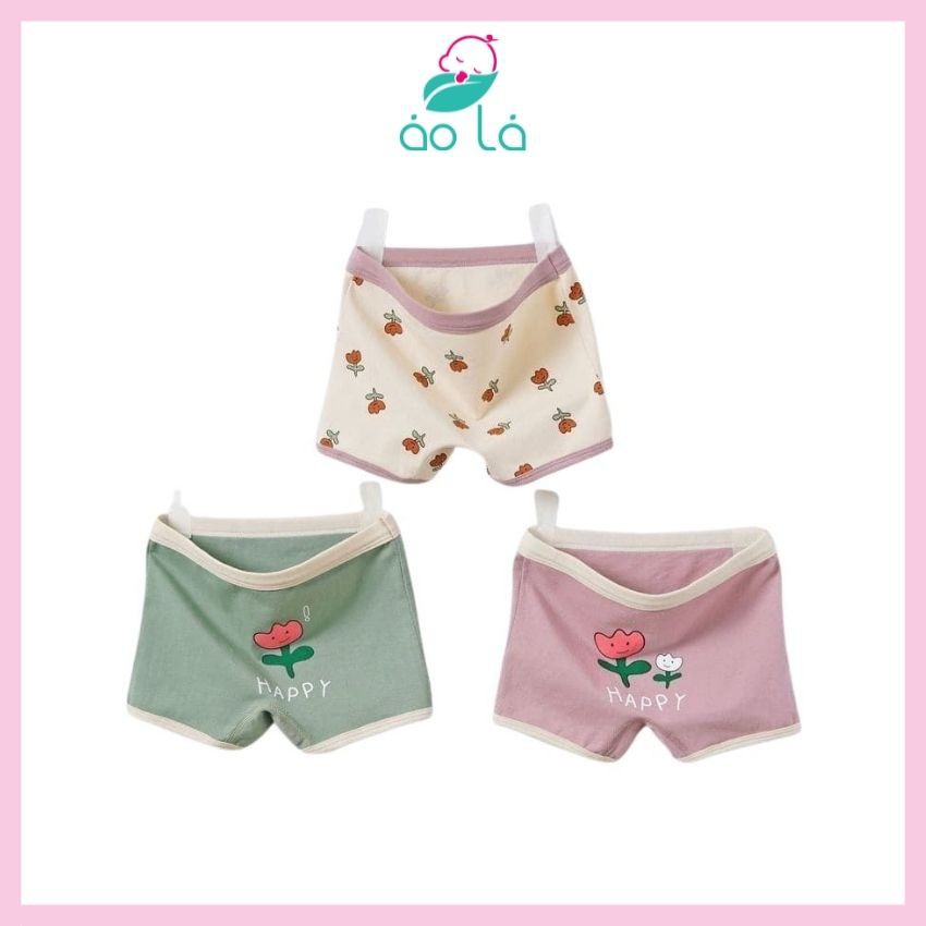 Quần chip đùi cho bé gái vải thun cotton thấm hút cao cấp Áo Lá Homewear,com 3 quần mặc váy hình hoa cho bé