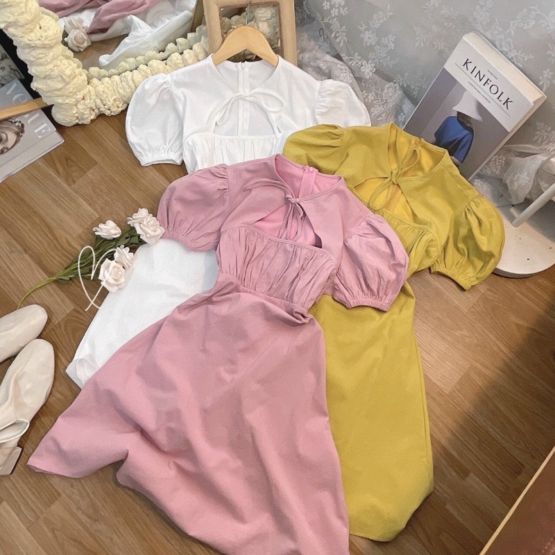 Đầm ngắn dáng chữ A khoét cổ 3 màu mùa hè Sun Fashion