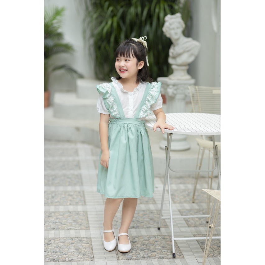 Đầm bé gái ⚡ 𝗙𝗥𝗘𝗘𝗦𝗛𝗜𝗣 ⚡ Hàng thiết kế - Set yếm xanh mint xếp bèo chất liệu cao cấp và an toàn cho bé