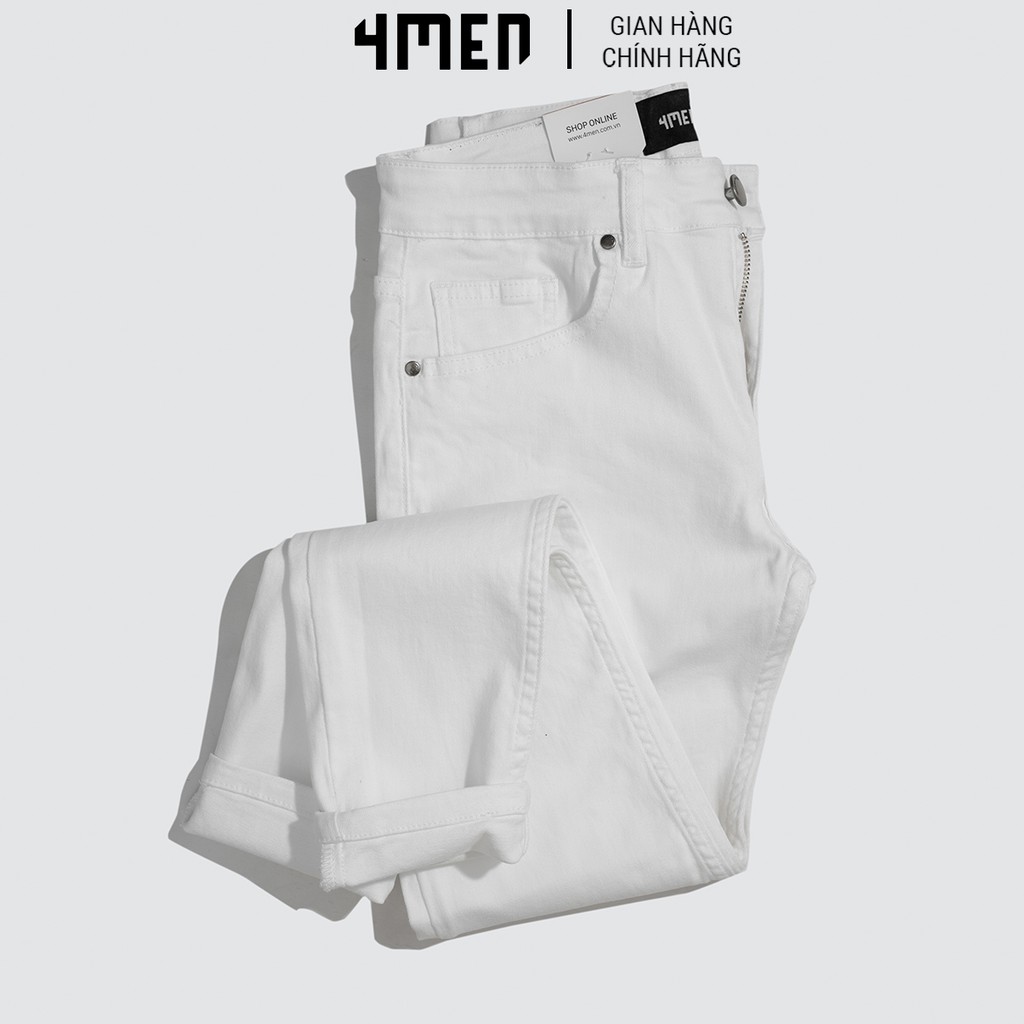 Quần jeans nam trắng trơn đẹp 4MEN QJ025 vải cao cấp co giãn, form slimfit tôn dáng | BigBuy360 - bigbuy360.vn