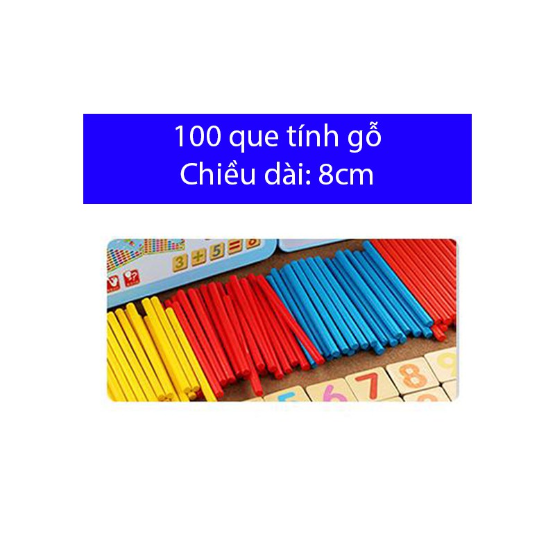 Đồ chơi giáo dục Bộ que tính gỗ thông học toán an toàn hộp sắt cho trẻ em làm quen toán học KamiVietNam 53014