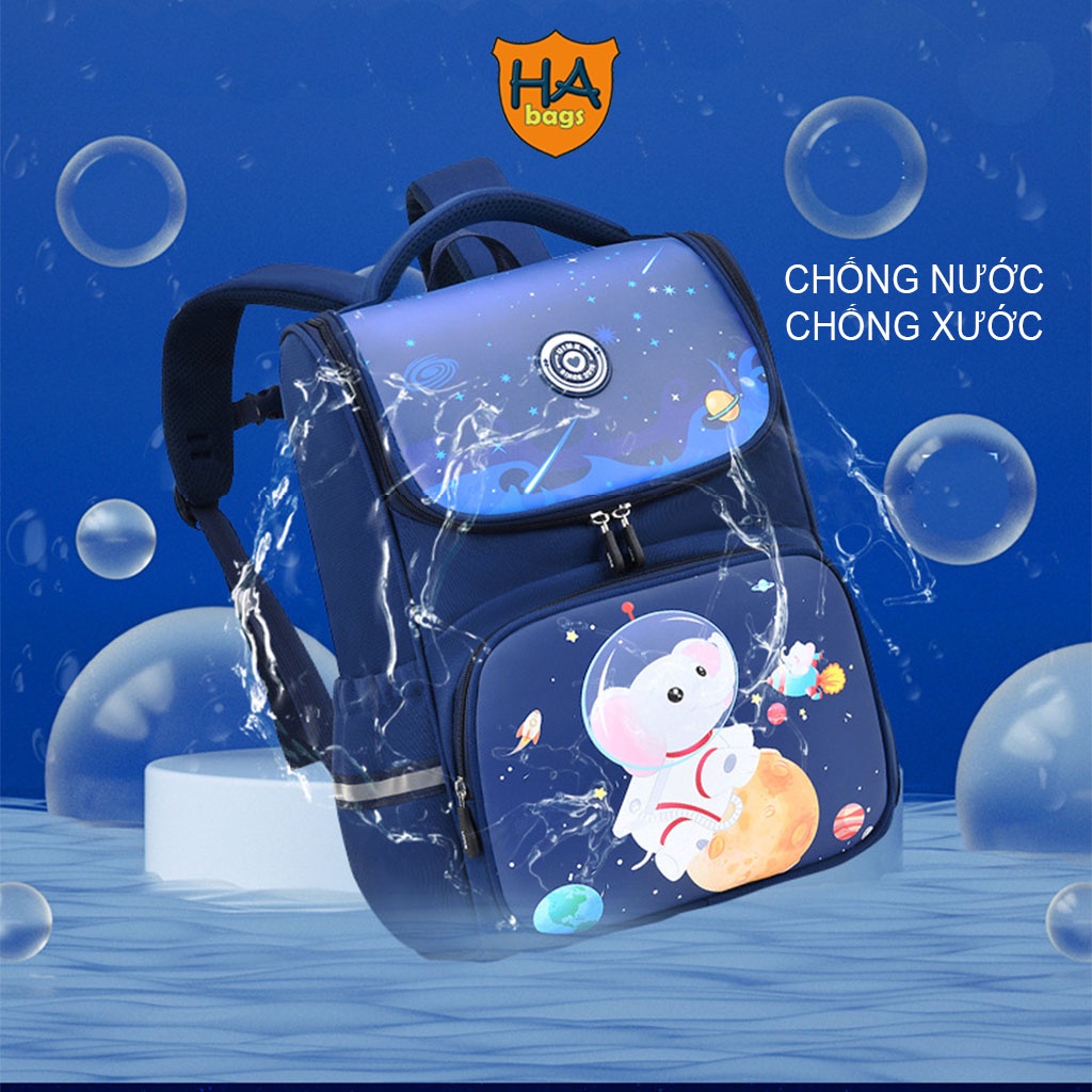 Balo đi học chống gù HA1009, cặp siêu nhẹ cho học sinh tiểu học, kích thước 38x28x16cm