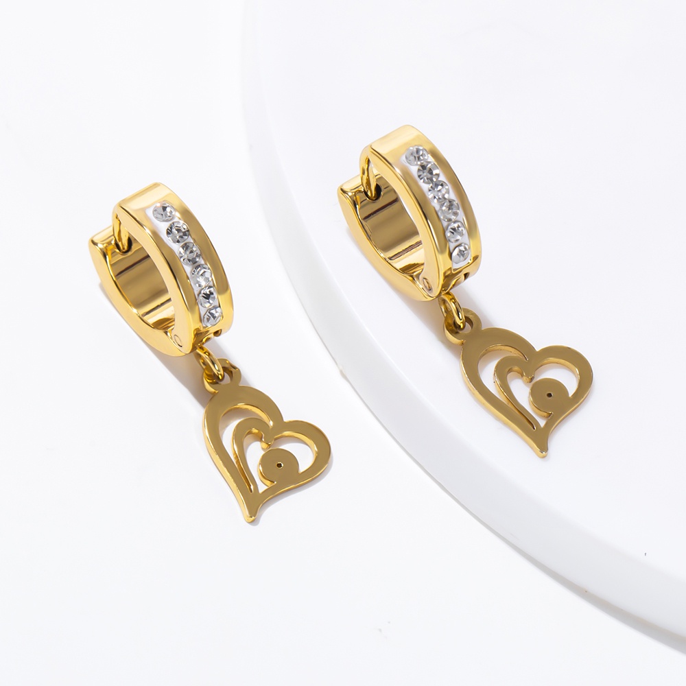 1 Đôi Bông Tai Bằng Thép Không Gỉ Mạ Vàng 18K Đính Đá Pha Lê Trắng Phong Cách Hiphop