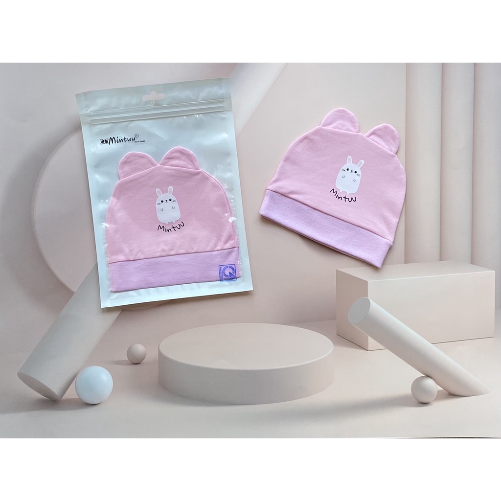 Mũ nón trẻ sơ sinh, nón tai thỏ sơ sinh Mintuu chất liệu cotton 4 chiều cao cấp