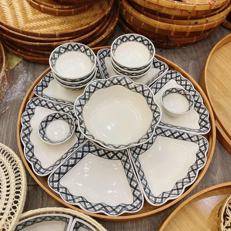 Khay Gỗ Bộ Bát Đĩa Hoa Mặt Trời Size 45-55cm Mâm Gỗ Tròn Đựng Bộ Bát Ăn Cúng Gia Tiên