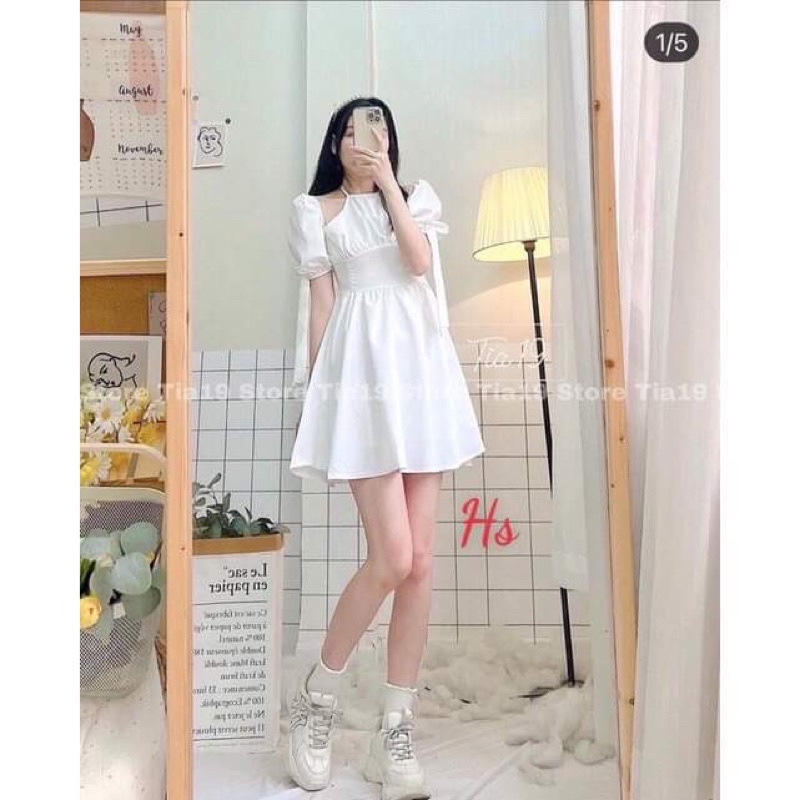Váy cổ yếm tay phồng HS6