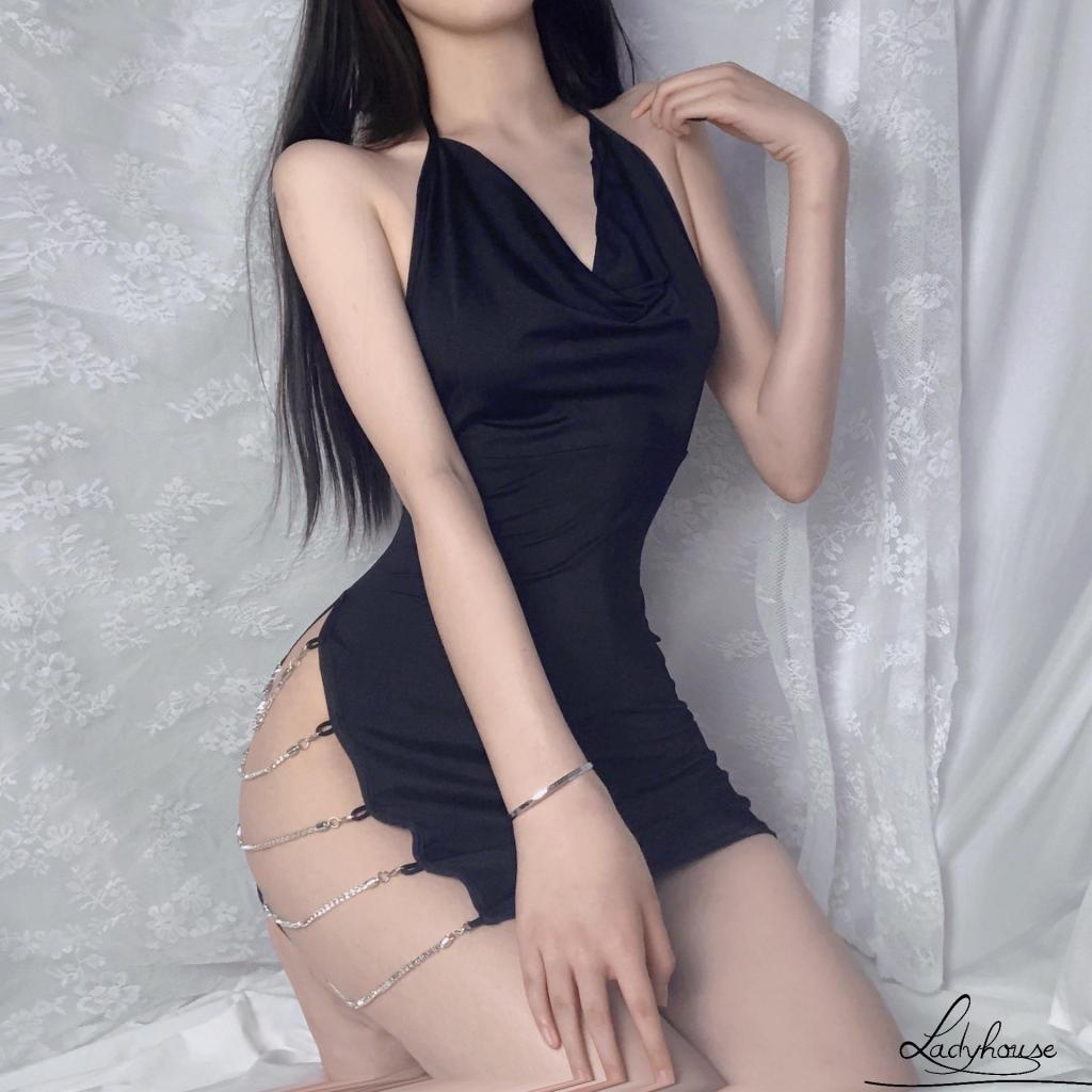 Ldd-đầm Ngủ Ôm Dáng Hở Lưng Phối Dây Xích Gợi Cảm Cho Nữ