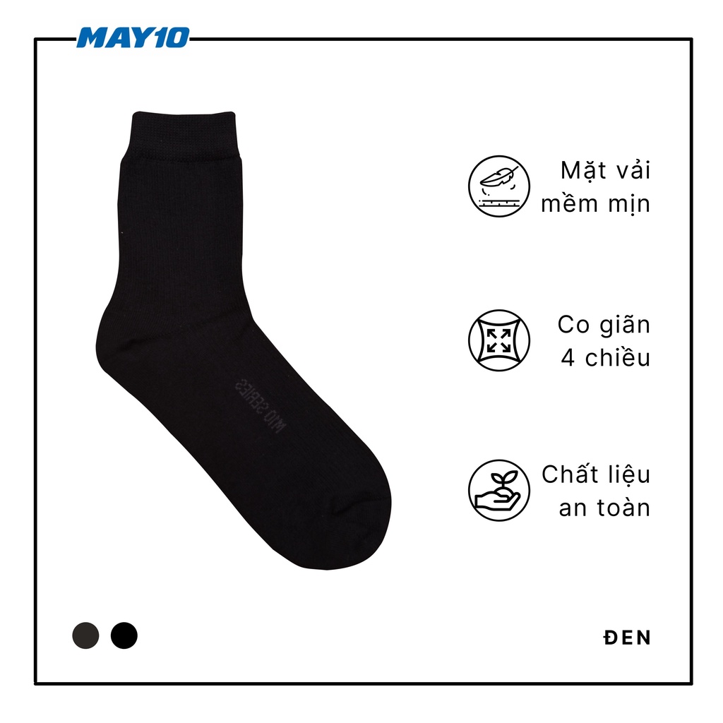 Tất nam May 10 cổ cao hai màu ghi, đen chất liệu cotton thoáng khí mã 11050123251