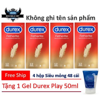 4 hộp 48 cái bao cao su siêu mỏng durex fetherlite + 1 tuýt gel bôi trơn durex play