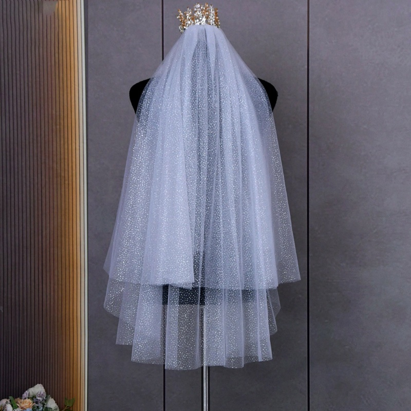 Mạng Che Mặt 2 Tầng Dài Lấp Lánh Cho Cô Dâu