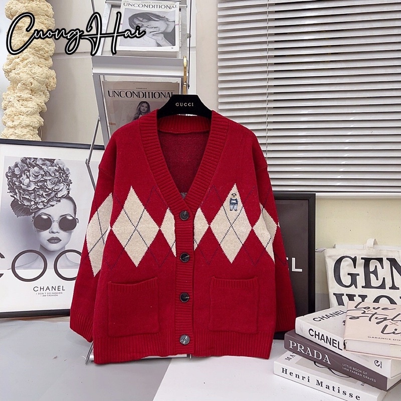 Áo len Cdg trám thêu logo Gấu