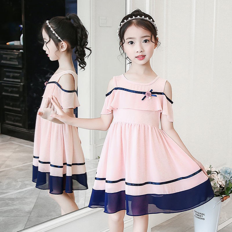 Đầm chiffon Mùa Hè Màu Trắng/Hồng Thời Trang Mới Cho Bé Gái