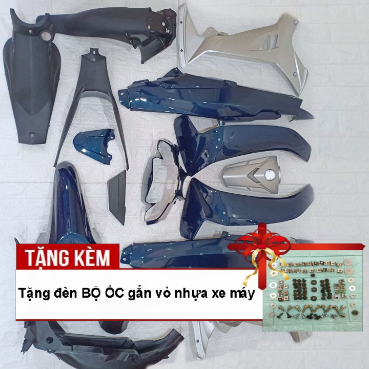 Bộ dàn áo dành cho xe SIRIUS đời 2005 đến 2018 màu Xanh nhớt - phanh Đĩa, Tặng kèm bộ ốc theo xe