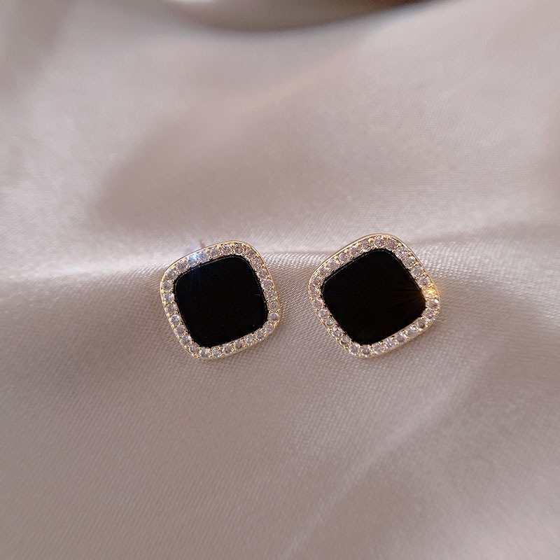 Khuyên Tai Hình Vuông Đính Đá Zircon Phong Cách Hàn Quốc Thời Trang