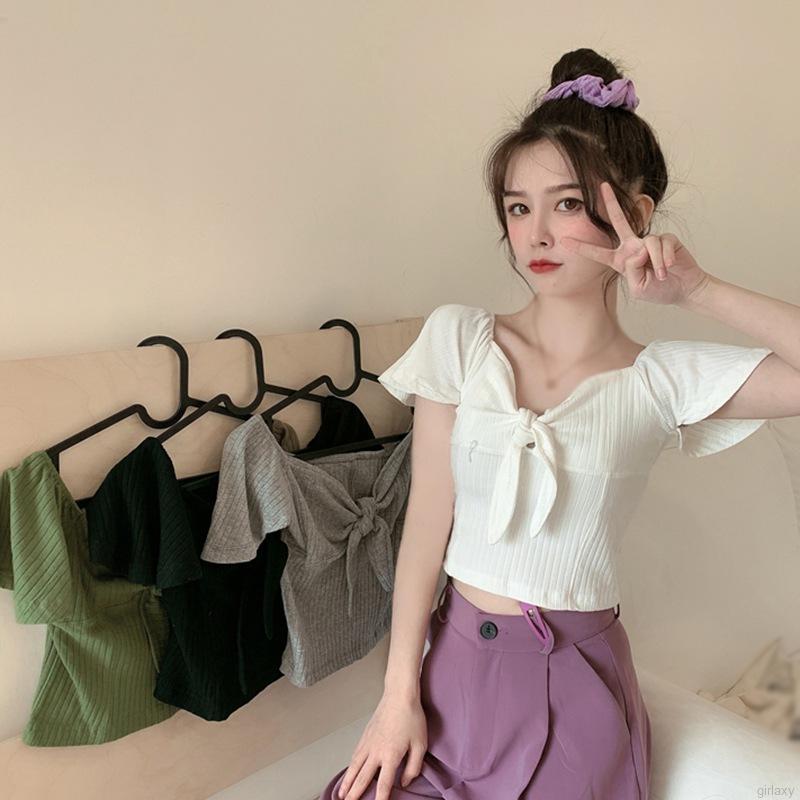 Áo Lửng Ngắn Tay Thắt Nơ Xinh Xắn Dành Cho Nữ