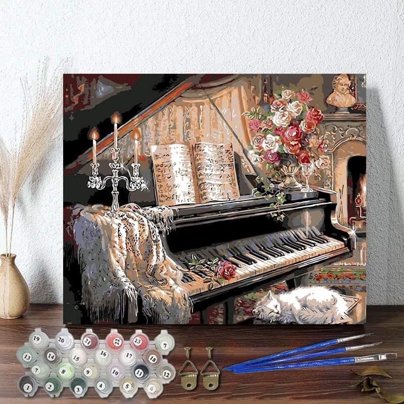 Tranh tô số hoá đã căng khung đàn piano tranh tô màu theo số molyhouse