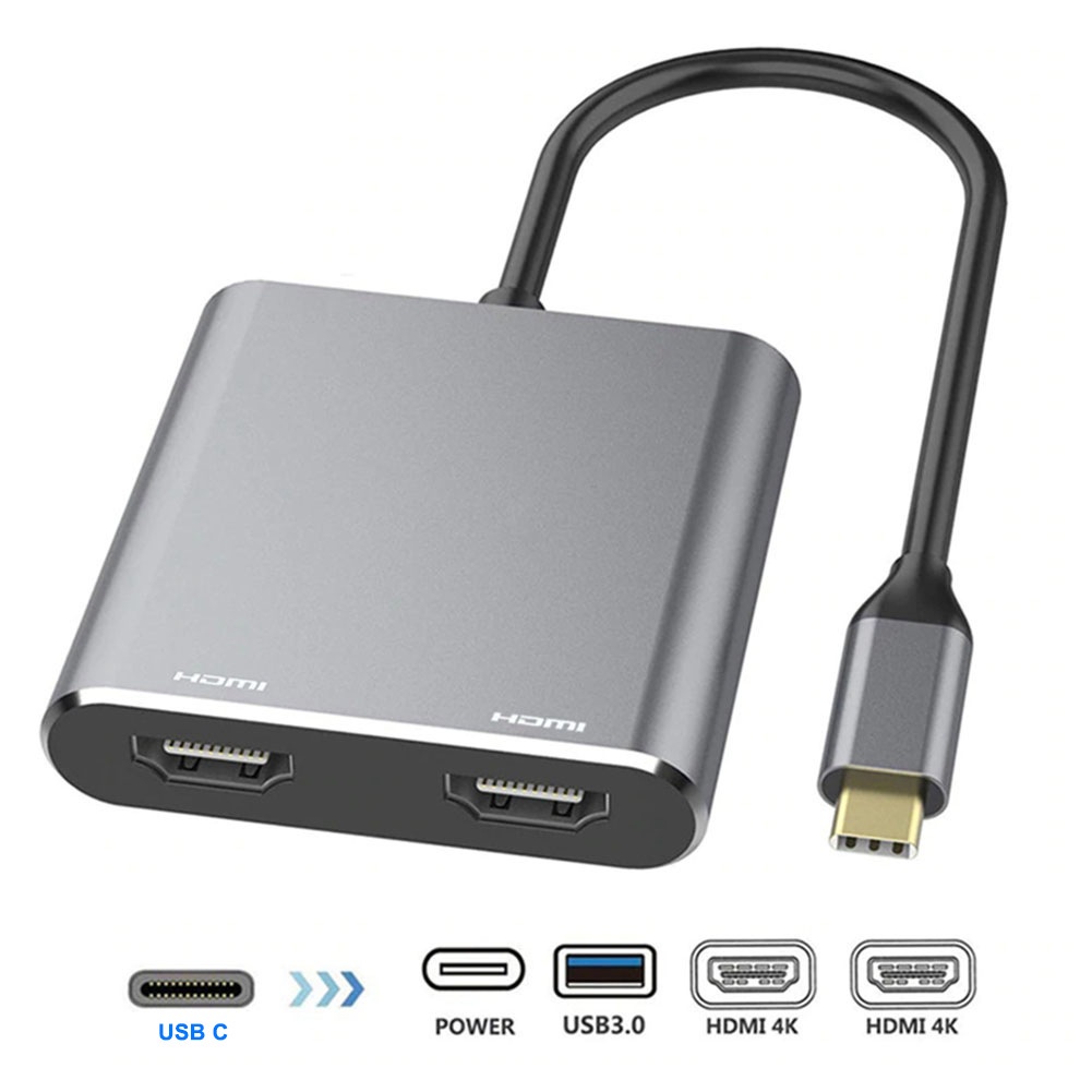 Bộ Sạc Nhanh 4 Trong 1 Type-C Sang HDMI 4K USB3.0 PD Màn Hình Kép USBC Hub