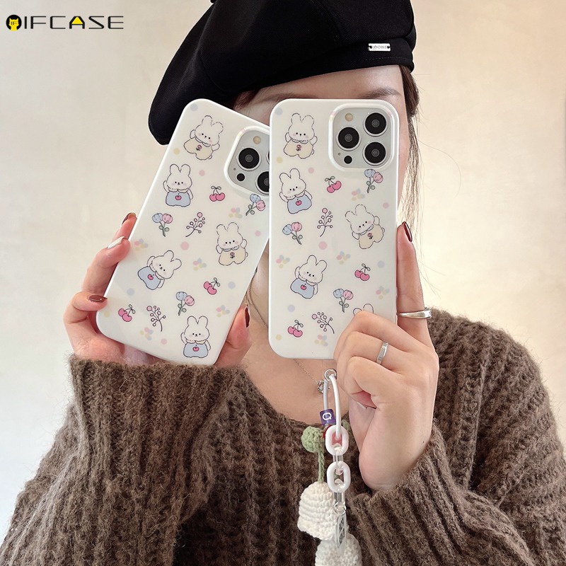 Ốp Điện Thoại Hình Hoa Tulip Và Thỏ Bông Có Dây Đeo Cho iPhone 14 Plus 14 13 12 11 Pro Max XS Max XR X