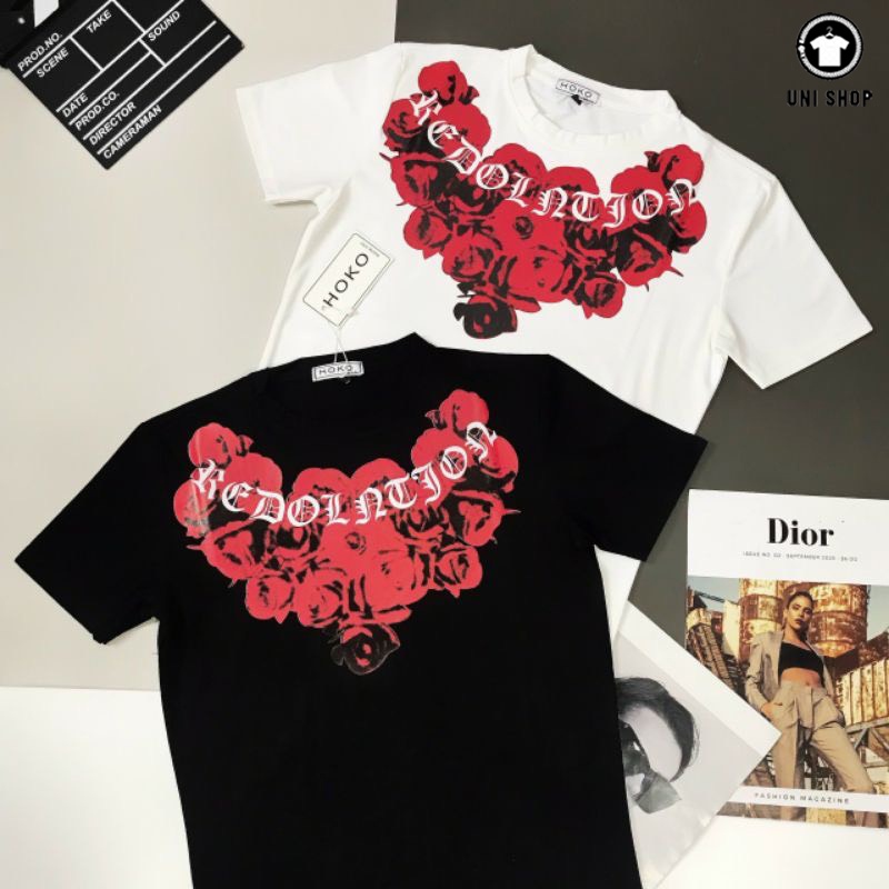 Áo Phông Cổ Tròn In Hoa Hồng Trước Ngực Cao Cấp, Chất Vải 100% Cotton, Áo thun nam nữ.