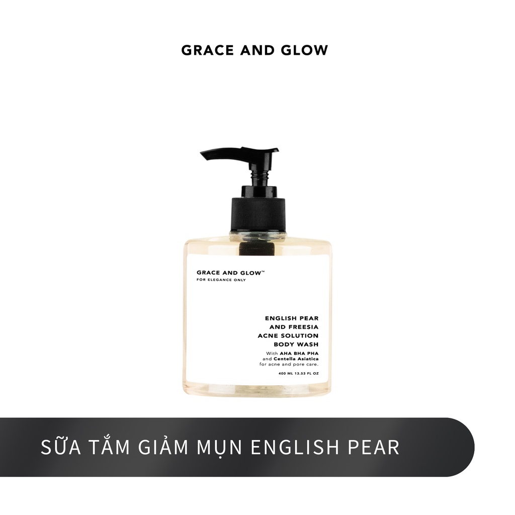 Sữa tắm trắng ,dưỡng ẩm, tẩy da chết Grace and Glow Black Opium Brightening English Pear Anti Acne Peony Blush