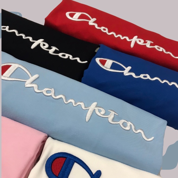 Áo thun tay lỡ Champion chữ thêu logo tay thêu cao cấp unisex nam nữ