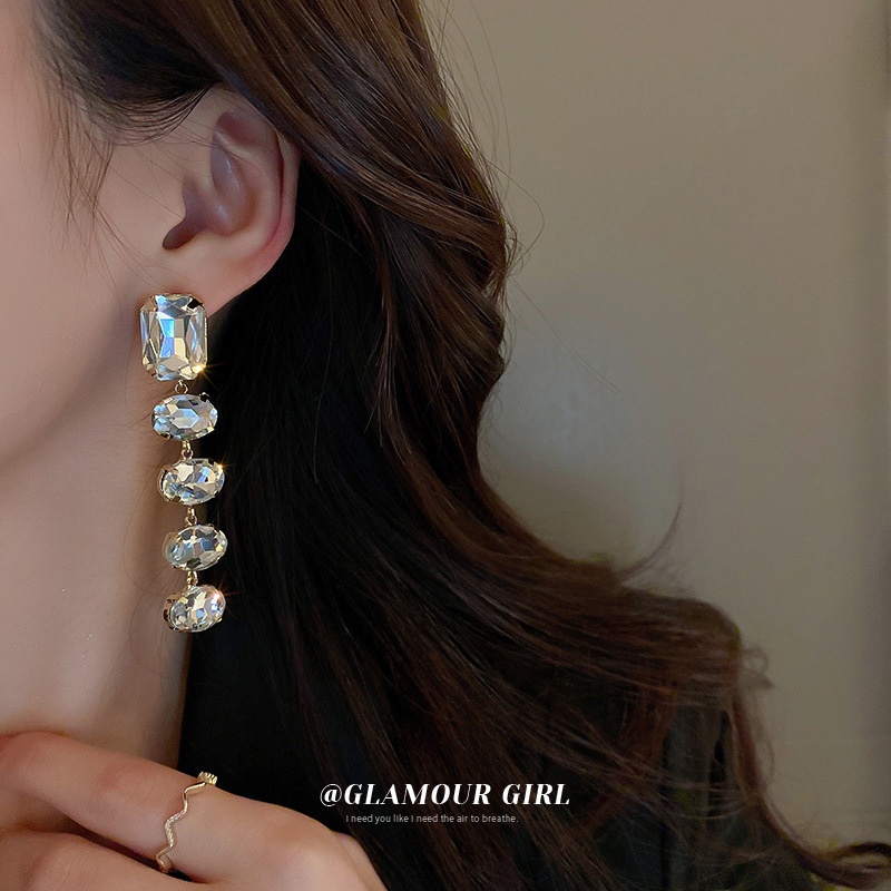 Bông Tai Dáng Dài Phối Tua Rua Mạ Bạc Phong Cách Âu Mỹ Thời Trang