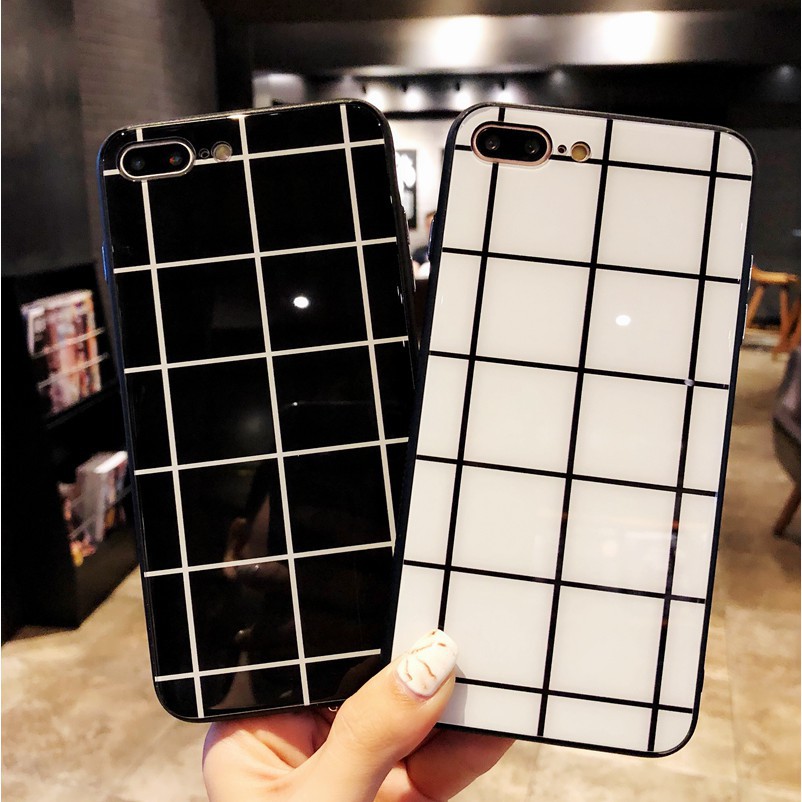 Ốp Iphone Lưng Kính hình Ô vuông dành cho ip 6 đến 14promax - k201