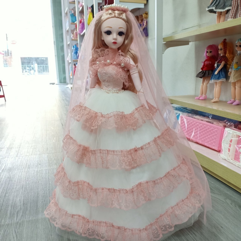 Váy Cưới Cô Dâu Đẹp,Thiết Kế Sang Trọng Cho Búp Bê BJD Cao 60cm Tặng Trang Sức