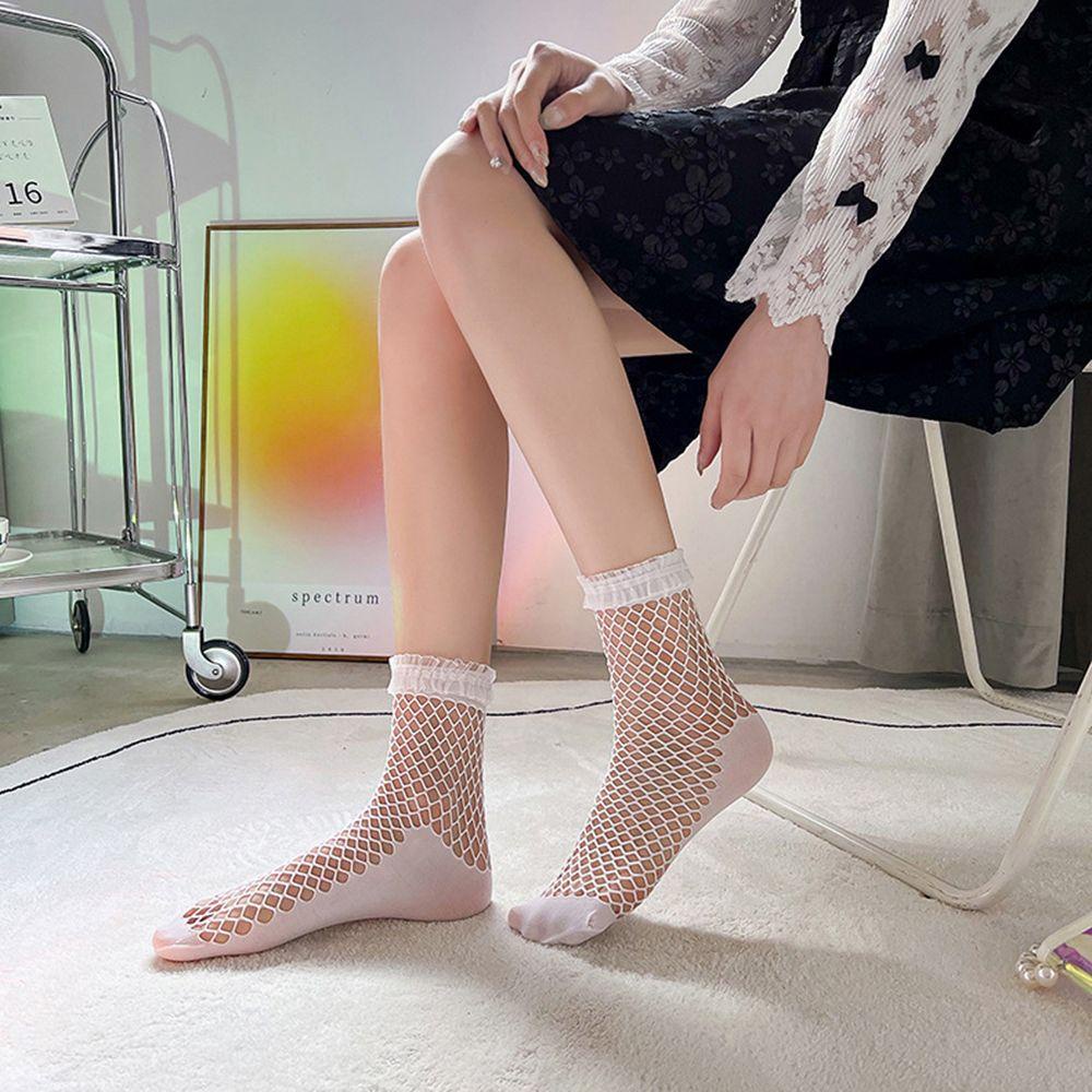 FORBETTER Vớ Lưới Ren Co Giãn Mềm Mại Thoáng Khí Phong Cách Lolita Thời Trang Mùa Hè Cho Nữ