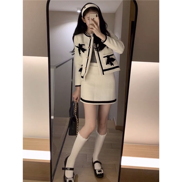 Set vest chân váy áo vải Tweed siêu sang chảnh -Order Taobao | Set áo và chân váy vải dạ dáng ngắn - Set dạ tiểu thư