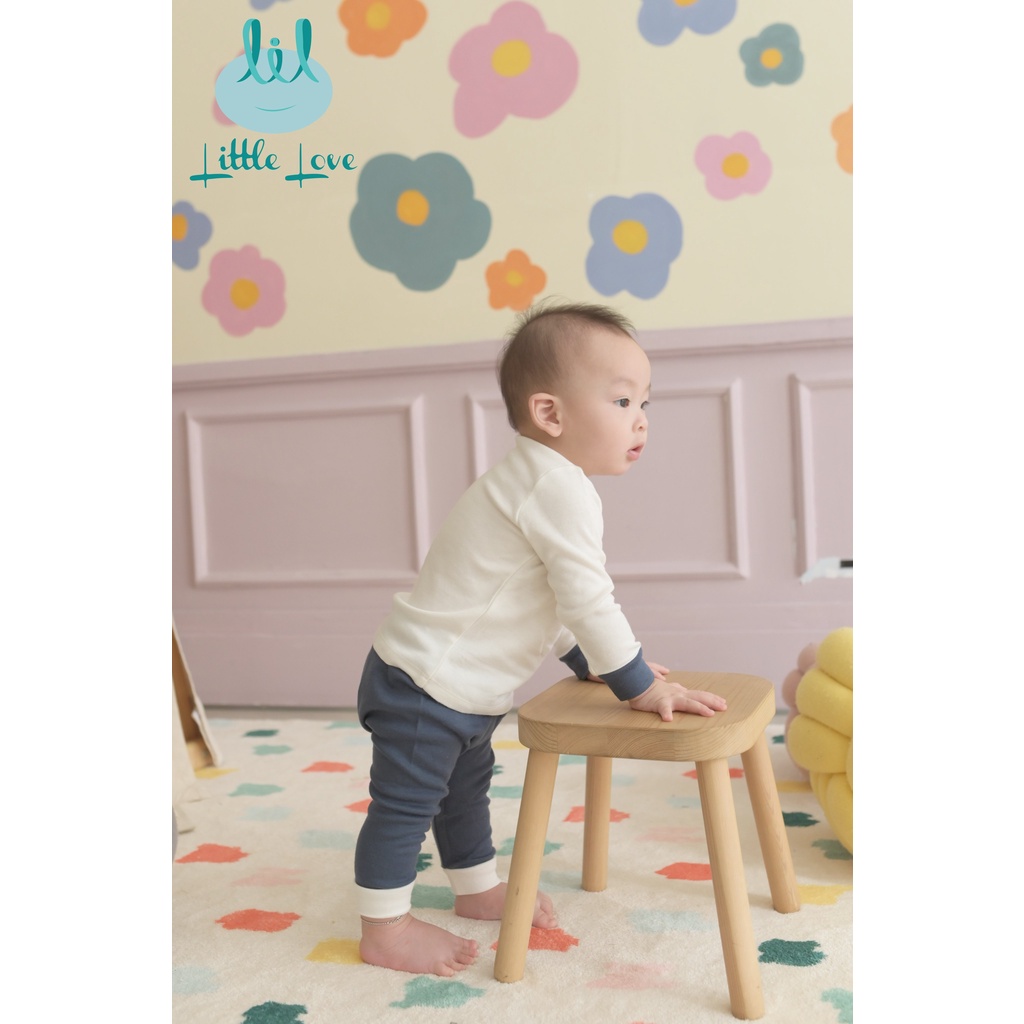 Bộ quần áo dài tay nỉ mỏng thân phối cừu, phối đáp cổ cho bé từ 6m đến 4y little love (LDT113)