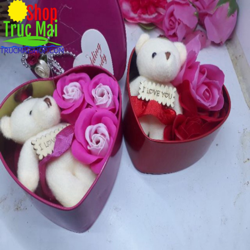Hộp quà Valentine hoa gấu bông ( mua 1 tặng 1)