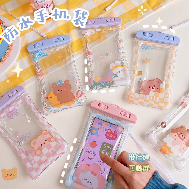 Túi Đựng Điện Thoại Chống Thấm Nước Có Khóa Nổi Họa Tiết Hoạt Hình Thời Trang Mùa Hè