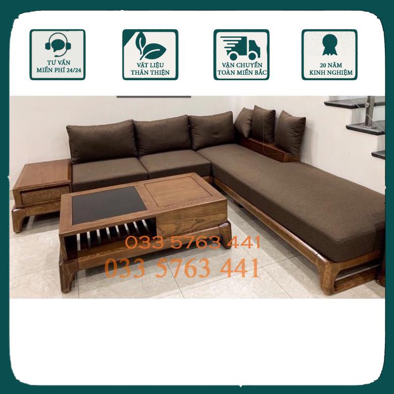 Sofa gỗ sồi nga 100% -  Ảnh thật kèm feedback khách hàng - Sofa góc L kích thước 2m7x1m8