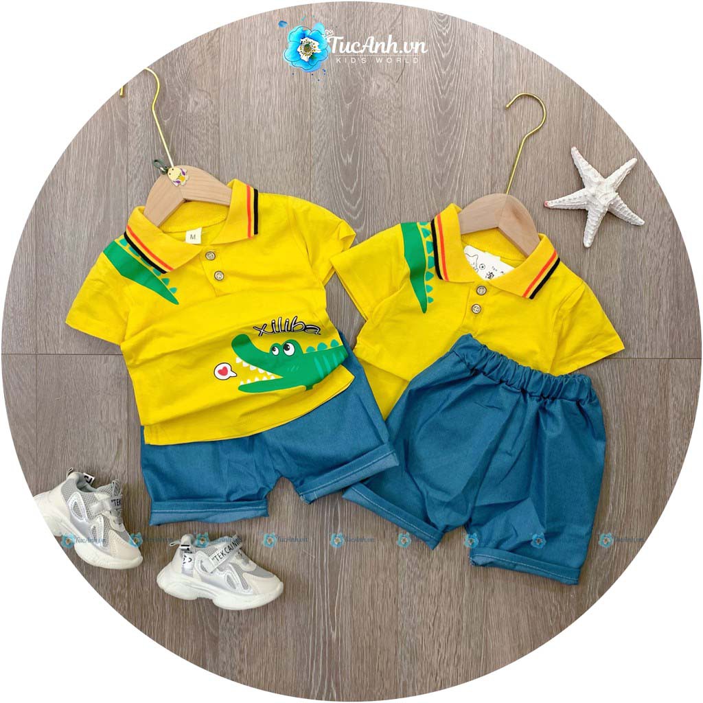 Set Áo Polo Bé Trai Cá Sấu Vàng Quần Soóc - QATE TucAnh