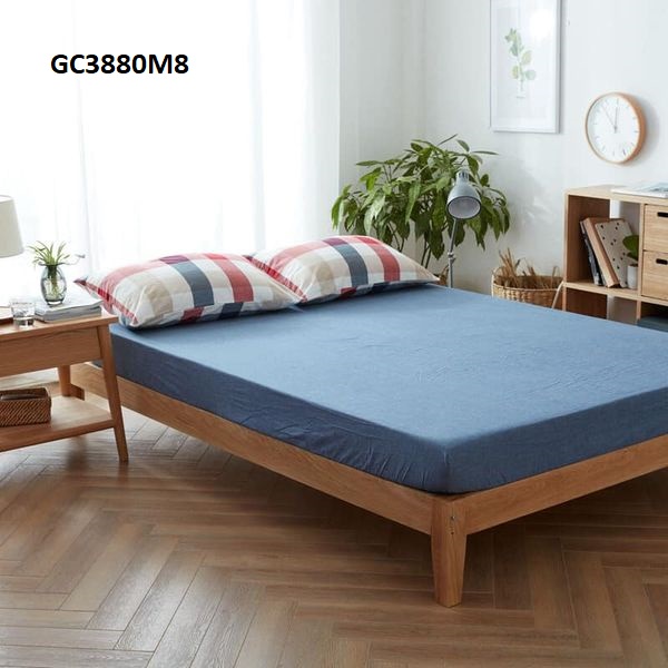 GC3880-Bộ chăn ga gối in kẻ caro chất cotton cao cấp phong cách Nhật