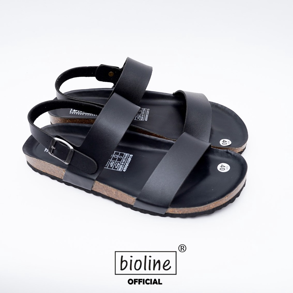 DK15 - Sandal Đế Trấu BIOLINE Official Hai Quai Ngang Da Bò Lót Pu Kem Chống Nước