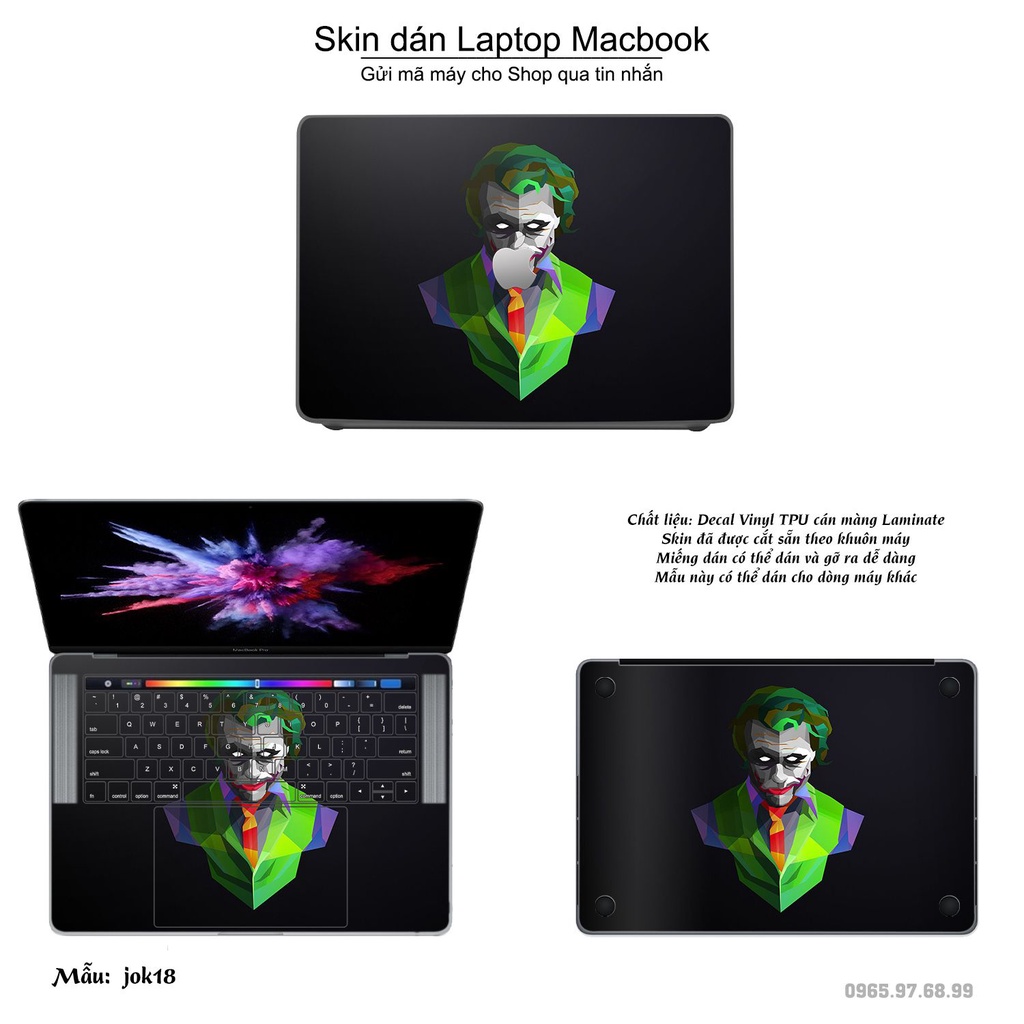 Skin dán Macbook mẫu Joker (đã cắt sẵn, inbox mã máy cho shop)