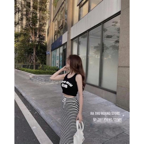 HV-SET ÁO MIU SÁT NÁCH , CHÂN VÁY SỌC :: 235K