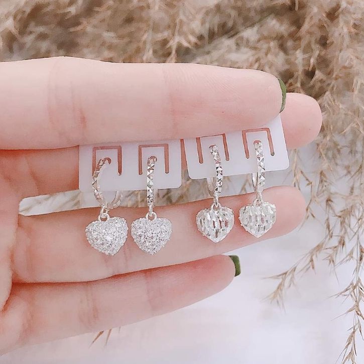Bông tai bạc bông trái tim 3D nhỏ xinh( giá 1 đôi)