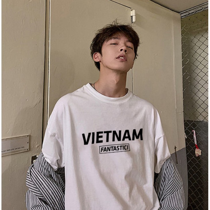 Áo thun tay lỡ unisex form rộng VIỆT NAM TUYỆT VỜI trắng đen