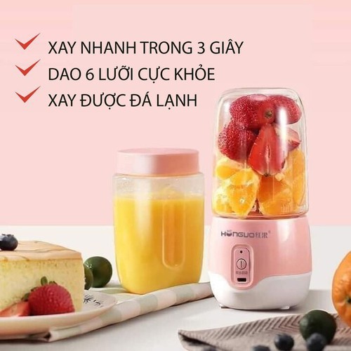 [6 LƯỠI] Máy xay sinh tố 6 lưỡi HONGUO cầm tay mini sạc pin 300ml