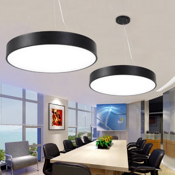 Đèn LED thả trần hình tròn, lục giác màu đen cho văn phòng, quán cafe ánh sáng trắng