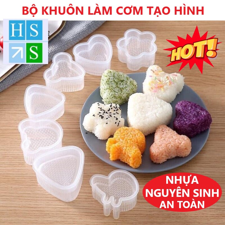 ( Mẫu mới ) SET 07 KHUÔN CƠM BENTO ép tạo hình cơm nắm Sushi Origini mẫu đẹp nhựa nguyên sinh an toàn thực phẩm cho bé
