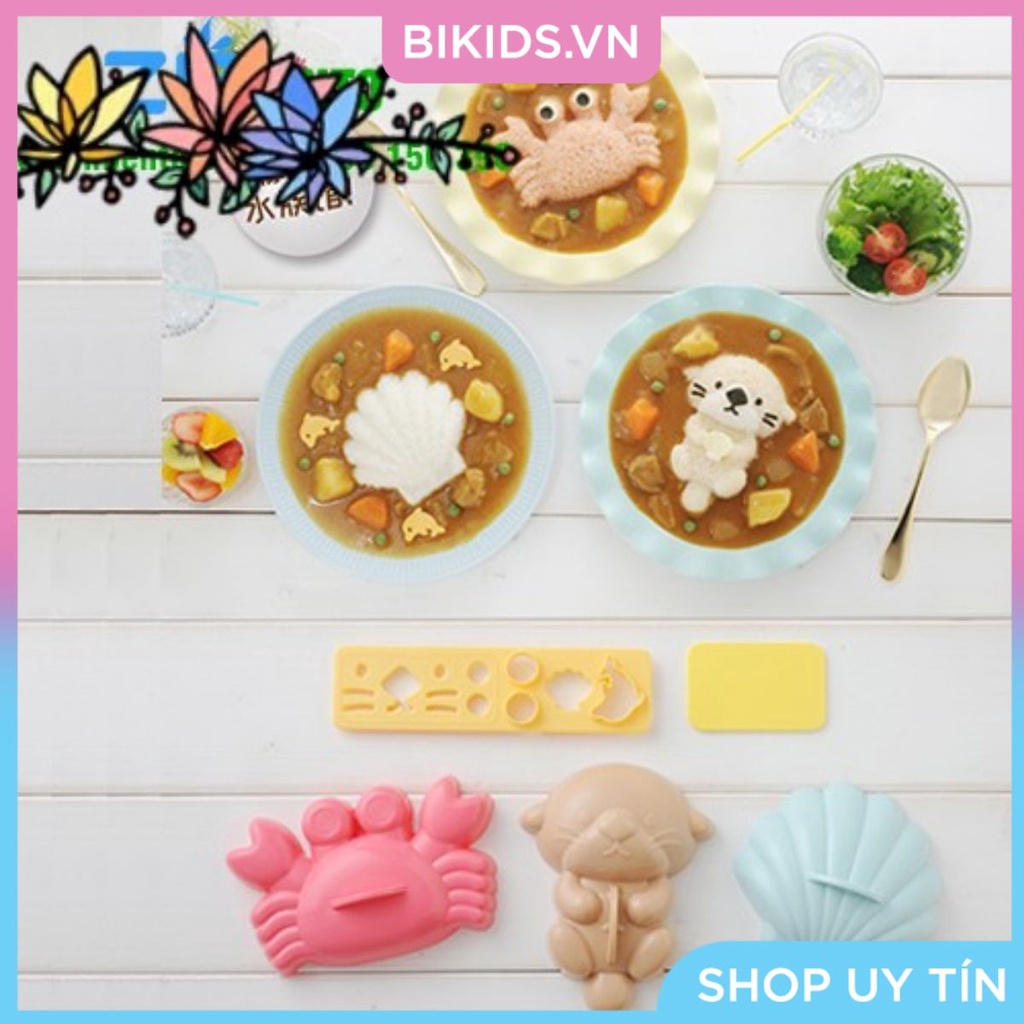 Bộ dụng cụ ép cơm cua, sò và chồn biển kèm tấm cắt trang trí